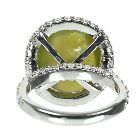 【中古】K18WG CATS EYE キャッツアイ リング CE16.22ct D1.62ct 10g #12.5
