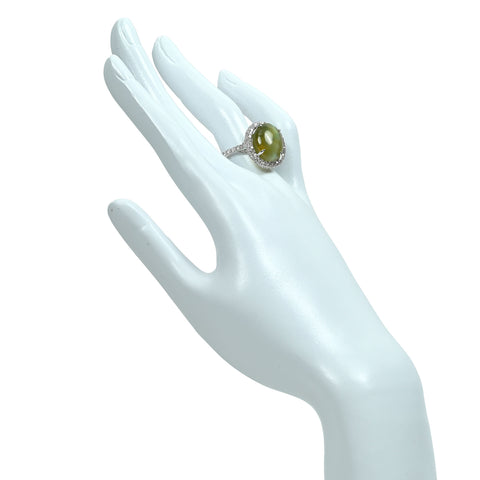 【中古】K18WG CATS EYE キャッツアイ リング CE16.22ct D1.62ct 10g #12.5