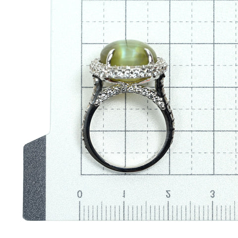 【中古】K18WG CATS EYE キャッツアイ リング CE16.22ct D1.62ct 10g #12.5