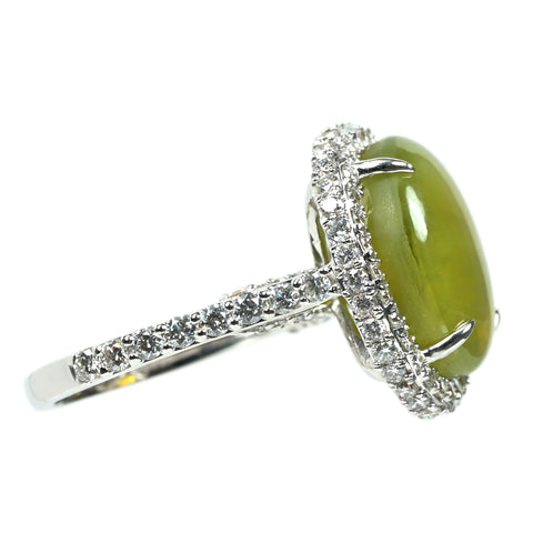 【中古】K18WG CATS EYE キャッツアイ リング CE16.22ct D1.62ct 10g #12.5