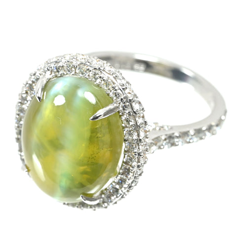 【中古】K18WG CATS EYE キャッツアイ リング CE16.22ct D1.62ct 10g #12.5