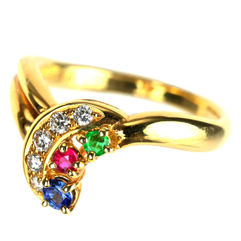 【中古】POLA ポーラ K18YGサファイヤ・ルビー・エメラルドリング S0.13ct R0.07ct E0.05ct D0.13ct 5.5g #12