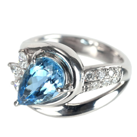 【中古】Pt900 アクアマリン リング A2.20ct D0.40ct 10.0g #12 CGLソーティング付き