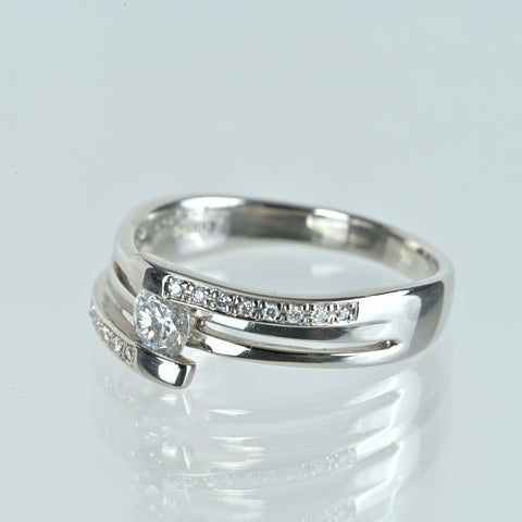 【中古】PT900 DIAMOND ダイヤモンドリング 0.407ct Fカラー SI2クラス Goodカット D0.07ct 7.6g #20 CGL鑑定書