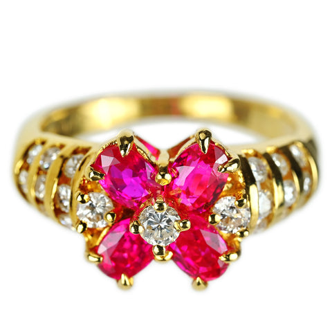 【中古】K18YG RUBY ルビー リング R1.25ct D0.48ct ミニ鑑別書付き 4.5g #7.5
