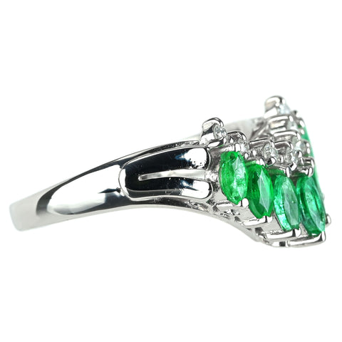 【中古】PT900 EMERALD エメラルド Vラインリング E0.60ct D0.10ct 5.0g #13.5