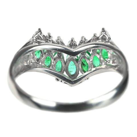 【中古】PT900 EMERALD エメラルド Vラインリング E0.60ct D0.10ct 5.0g #13.5