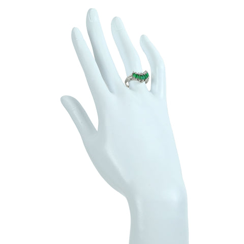 【中古】PT900 EMERALD エメラルド Vラインリング E0.60ct D0.10ct 5.0g #13.5