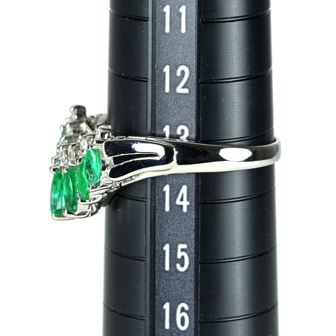 【中古】PT900 EMERALD エメラルド Vラインリング E0.60ct D0.10ct 5.0g #13.5
