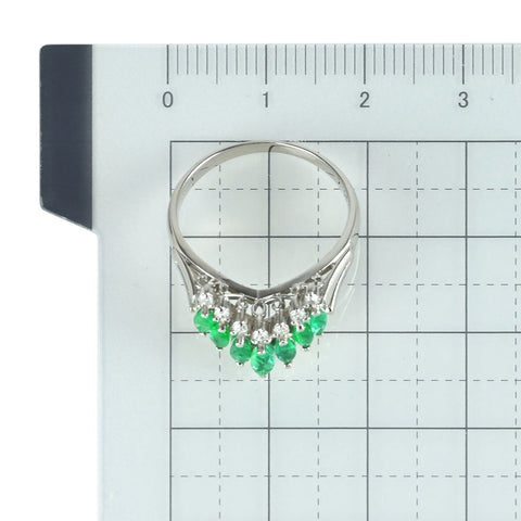 【中古】PT900 EMERALD エメラルド Vラインリング E0.60ct D0.10ct 5.0g #13.5