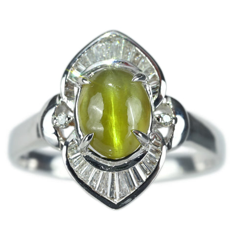 【中古】K18WG CATS EYE キャッツアイリング CE2.03ct D0.30ct 3.6g #13