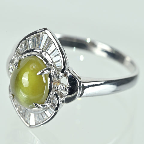 【中古】K18WG CATS EYE キャッツアイリング CE2.03ct D0.30ct 3.6g #13
