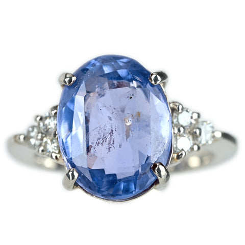 【中古】PT900 SAPPHIRE非加熱サファイアリング S6.896ct D0.21ct 中央宝石研究所鑑別書 7.3g #11
