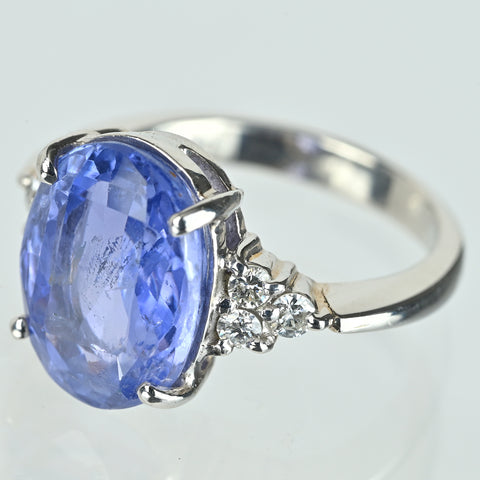 【中古】PT900 SAPPHIRE非加熱サファイアリング S6.896ct D0.21ct 中央宝石研究所鑑別書 7.3g #11