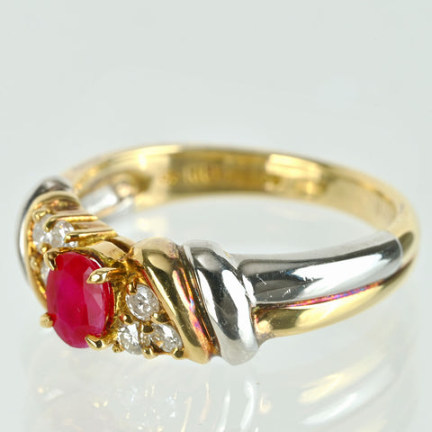 【中古】K18/PT850 RUBY ルビーリング R0.41ct D0.18ct 5.0g #12