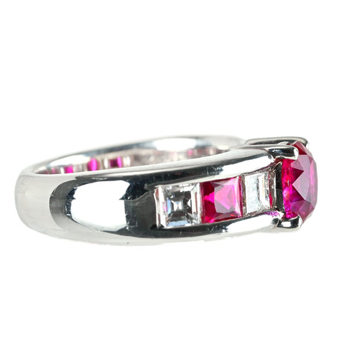 【中古】PT900 Ruby 非加熱 ルビー リング R1.297ct D0.832ct R0.643ct GIA鑑別書付き 10.9g
