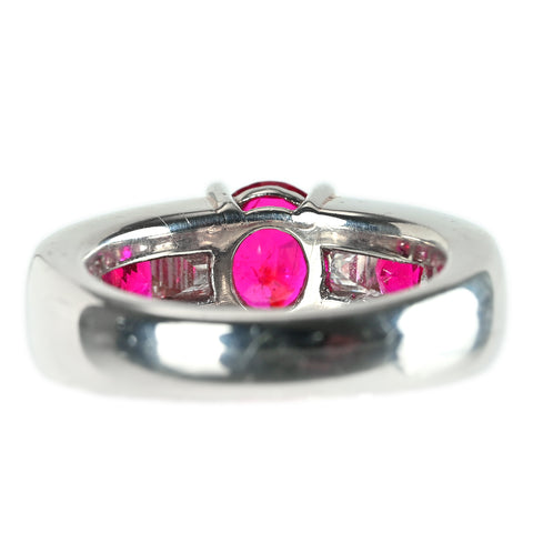 【中古】PT900 Ruby 非加熱 ルビー リング R1.297ct D0.832ct R0.643ct GIA鑑別書付き 10.9g