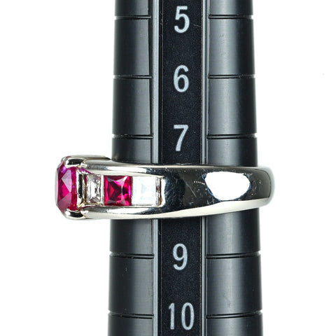 【中古】PT900 Ruby 非加熱 ルビー リング R1.297ct D0.832ct R0.643ct GIA鑑別書付き 10.9g