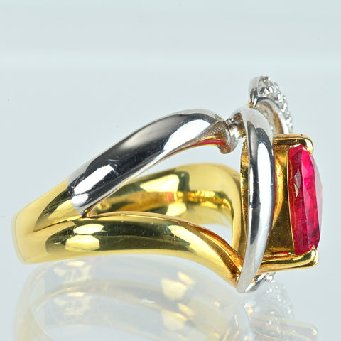 【中古】K18YG RUBELLITE TOURMALINEルベライト(レッドトルマリン)リング R3.40ct D0.40ct 8.5g #12