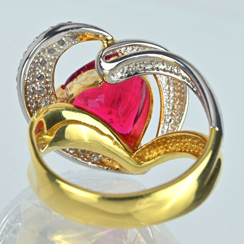 【中古】K18YG RUBELLITE TOURMALINEルベライト(レッドトルマリン)リング R3.40ct D0.40ct 8.5g #12