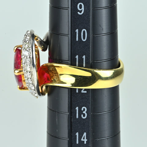 【中古】K18YG RUBELLITE TOURMALINEルベライト(レッドトルマリン)リング R3.40ct D0.40ct 8.5g #12