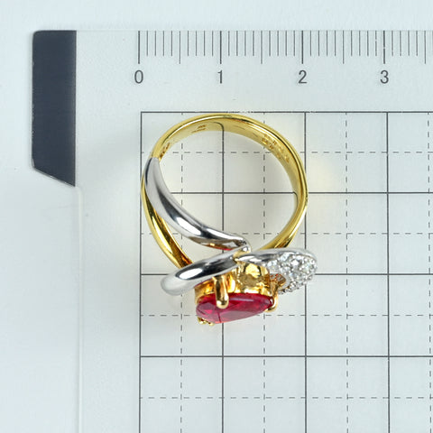 【中古】K18YG RUBELLITE TOURMALINEルベライト(レッドトルマリン)リング R3.40ct D0.40ct 8.5g #12
