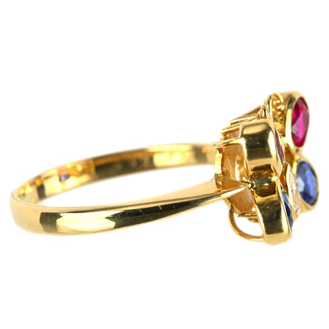 【中古】 K18YG ルビー・サファイアリング R0.44ct S0.63ct D0.09ct NGL鑑別書 4.1g #11