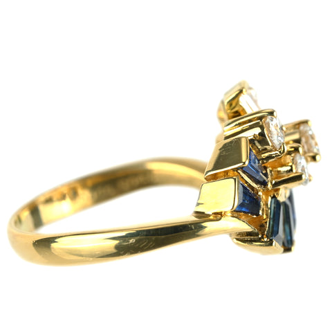 【中古】K18YG SAPPHIRE サファイアリング S0.46ct D0.46ct 4.1g #9.5