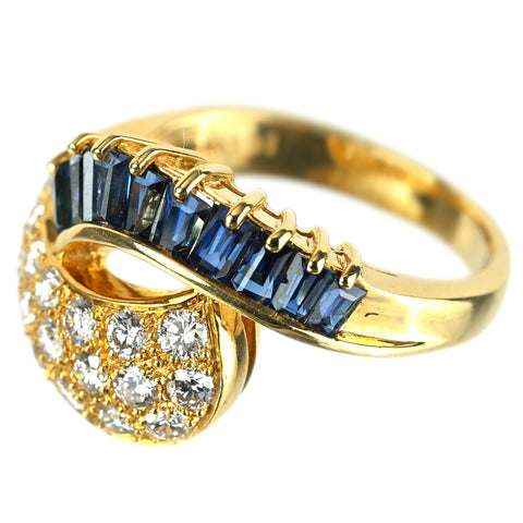 【中古】K18YG SAPPHIRE サファイアリング S1.01ct D0.57ct 5.3g #6.5