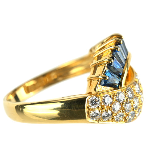 【中古】K18YG SAPPHIRE サファイアリング S1.01ct D0.57ct 5.3g #6.5