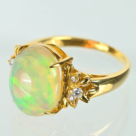 【中古】K18YG MEXICO OPALメキシコオパールリング OP5.00ct D0.14ct 6.0g #16