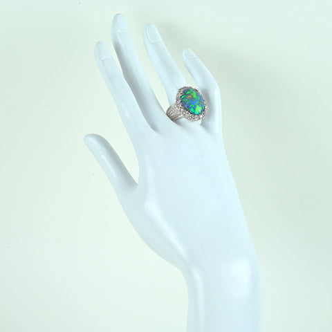 【中古】K18WG BLACK OPALブラックオパールリング BO7.40ct D2.35ct 15.0g #15