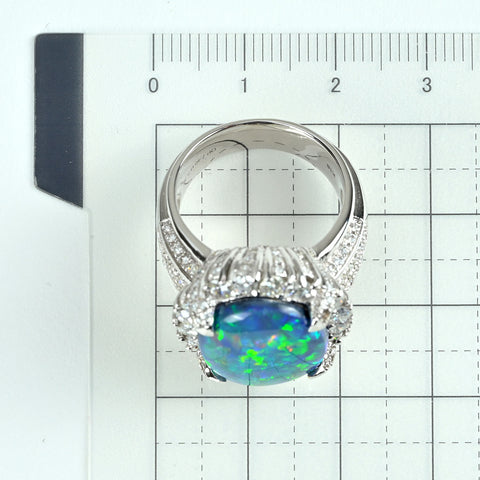 【中古】K18WG BLACK OPALブラックオパールリング BO7.40ct D2.35ct 15.0g #15