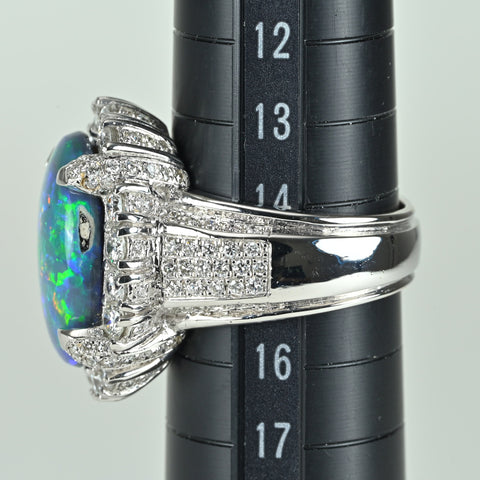 【中古】K18WG BLACK OPALブラックオパールリング BO7.40ct D2.35ct 15.0g #15