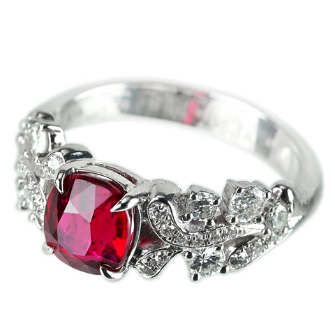 【中古】K18WG マダガスカル産 非加熱 ルビー リング R2.03ct D0.60ct #13 6g GRS産地証明付き鑑別書