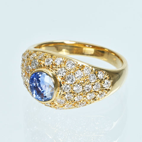 【中古】K18YG SAPPHIREサファイアリング S1.00ct D2.00ct 9.3g #14