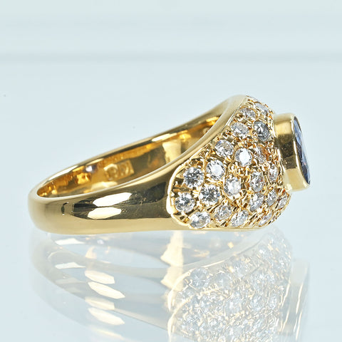 【中古】K18YG SAPPHIREサファイアリング S1.00ct D2.00ct 9.3g #14