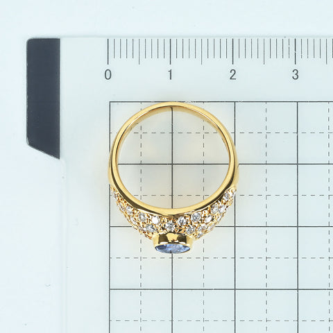 【中古】K18YG SAPPHIREサファイアリング S1.00ct D2.00ct 9.3g #14