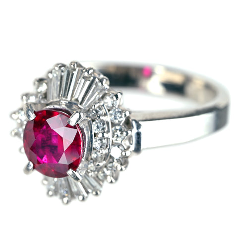 【中古】PT900 RUBY ルビーリング R1.21ct D0.57ct 8g #13.5
