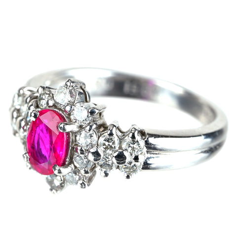 【中古】PT900 ルビーリング R0.52ct D0.51ct #8 5.5g
