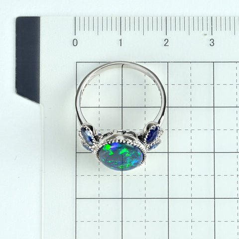 【中古】K18WG BLACK OPALブラックオパール サファイアリング BO4.10ct S1.19ct 日宝協ソーティング 4.1g #14