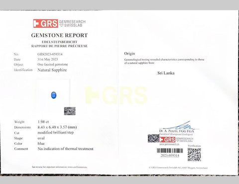 【中古】K18WG SAPPHIRE非加熱サファイアリング S1.98ct D0.40ct GRS鑑別書 3.8g #14