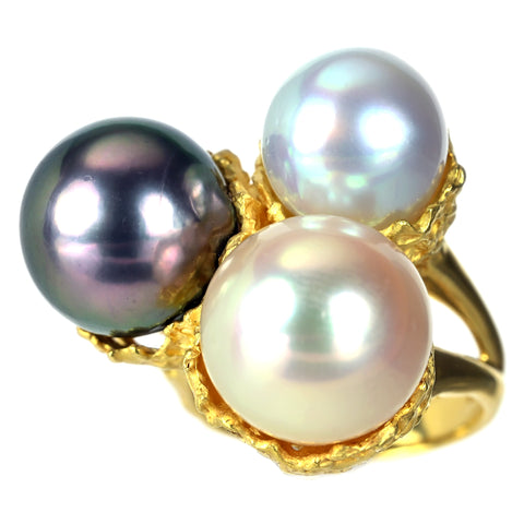 【中古】 K18YG SOUTH SEA PEARL 南洋パールリング 12.6mm 12.8mm 10.8mm 19.5g #12