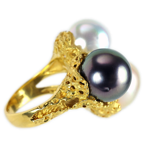【中古】 K18YG SOUTH SEA PEARL 南洋パールリング 12.6mm 12.8mm 10.8mm 19.5g #12