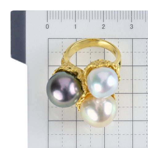 【中古】 K18YG SOUTH SEA PEARL 南洋パールリング 12.6mm 12.8mm 10.8mm 19.5g #12