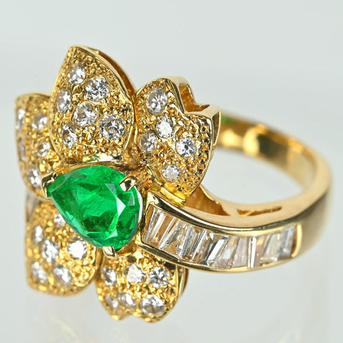 【中古】K18YG EMERALDエメラルドリング E0.92ct CGLソ 9.4g #10