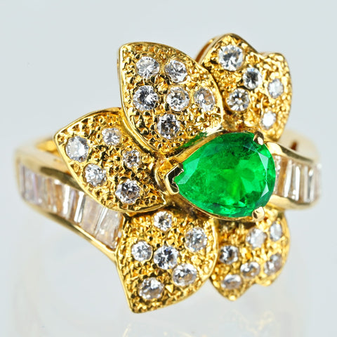 【中古】K18YG EMERALDエメラルドリング E0.92ct CGLソ 9.4g #10