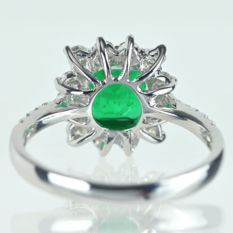 【中古】 K18WG EMERALDエメラルドリング E1.77ct D0.55ct 3.9g #14