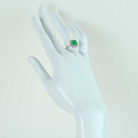 【中古】 K18WG EMERALDエメラルドリング E1.77ct D0.55ct 3.9g #14
