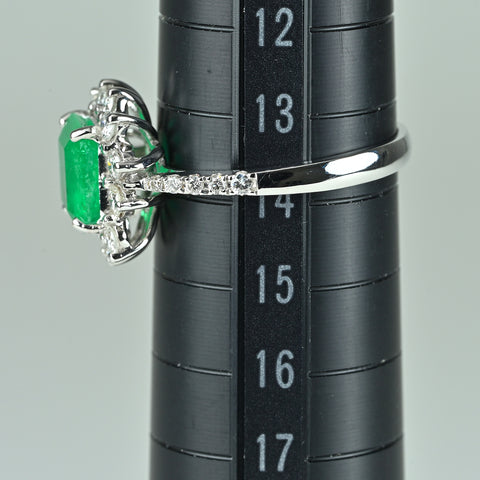 【中古】 K18WG EMERALDエメラルドリング E1.77ct D0.55ct 3.9g #14